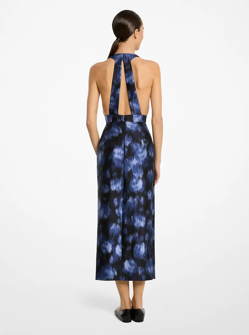 MK Abito con scollo all'americana in shantung di seta e lana chiné con motivo floreale - Nero - Michael Kors miniatura 2