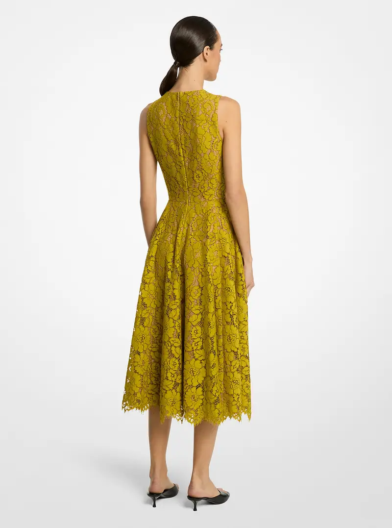 MK Abito in misto cotone con pizzo floreale - Verde - Michael Kors miniatura 2