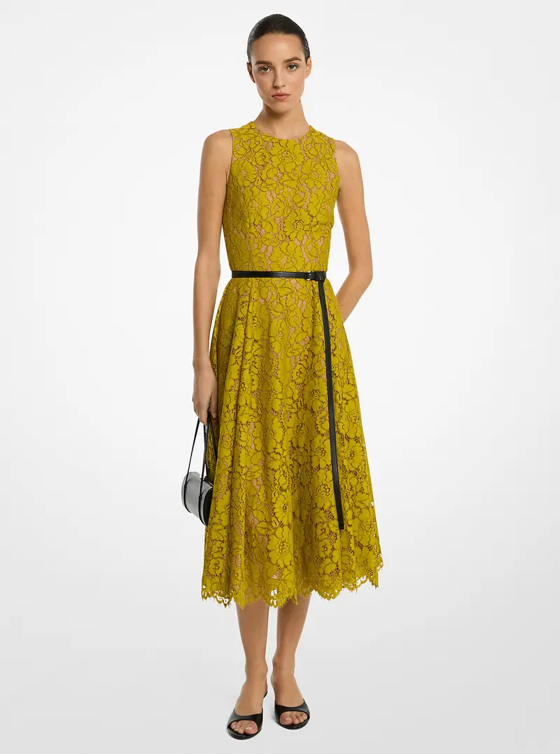MK Abito in misto cotone con pizzo floreale - Verde - Michael Kors