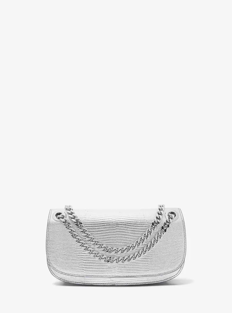 MK Borsa a bustina Christie in pelle stampa lucertola metallizzata - Argento - Michael Kors