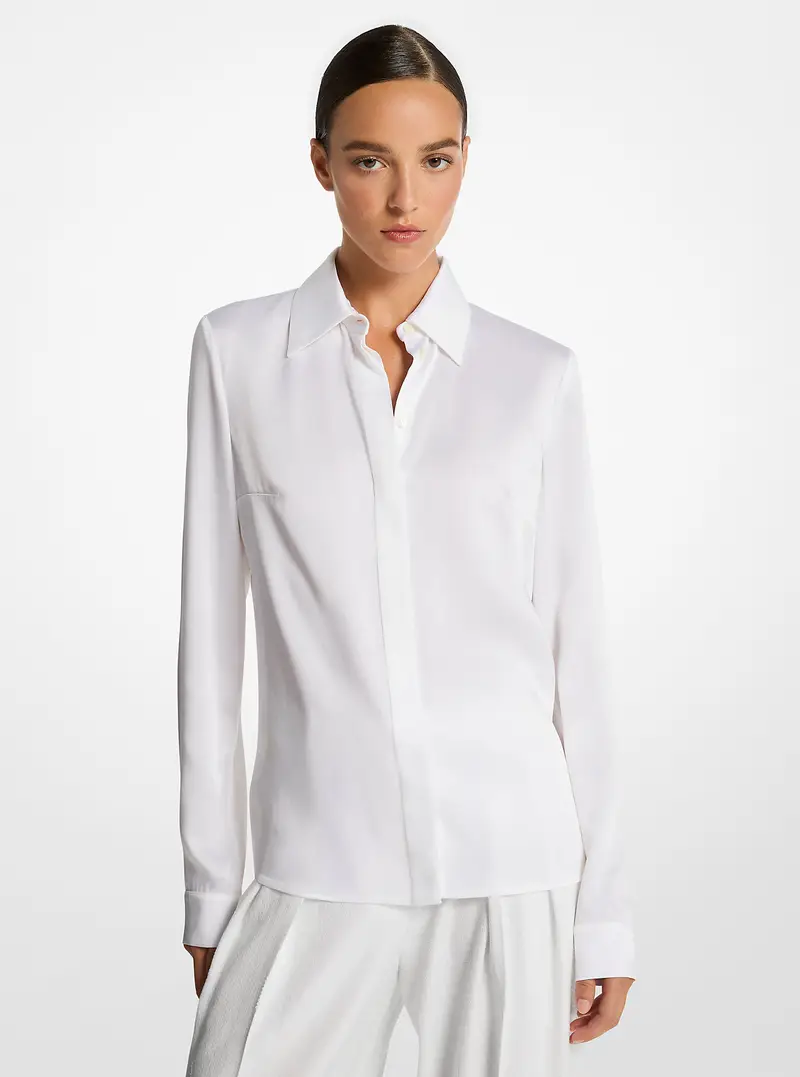 MK Camicia Hansen in charmeuse - Bianco - Michael Kors