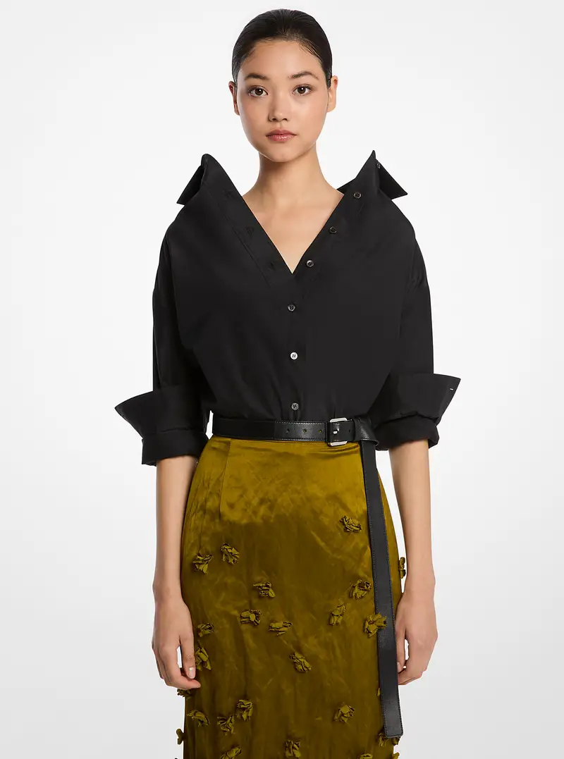 MK Camicia in taffetà di seta e cotone con colletto verticale - Nero - Michael Kors