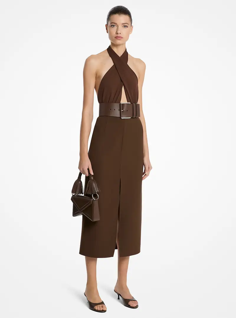 MK Gonna a tubo in crêpe di lana - Marrone - Michael Kors miniatura 2