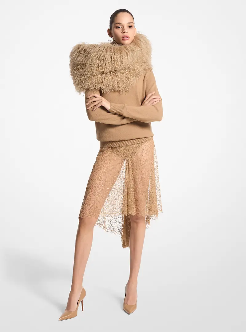 MK Gonna in pizzo Chantilly con paillettes ricamate a mano - Marrone - Michael Kors miniatura 2