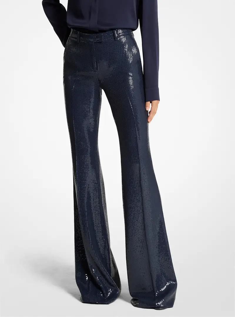 MK Pantaloni svasati Haylee con paillettes ricamate - Blu - Michael Kors