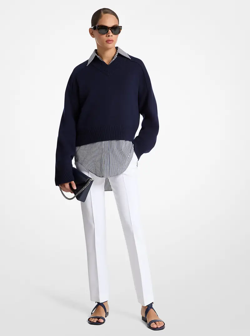 MK Pullover in cashmere stile college - Blu - Michael Kors