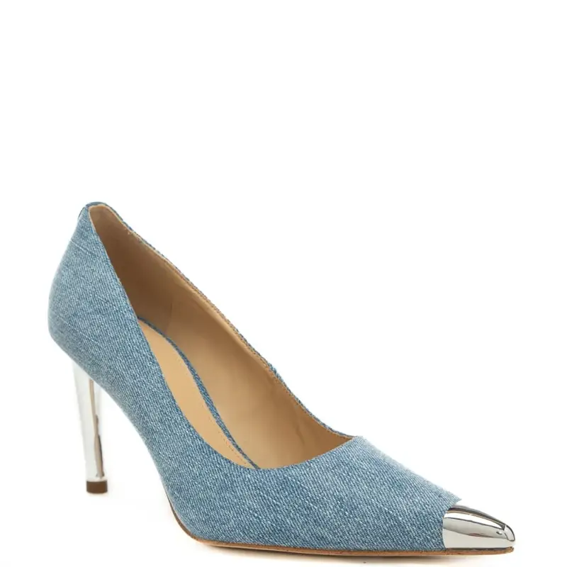 décolleté kasia da donna in denim con tacco e punta laminati argento miniatura 2