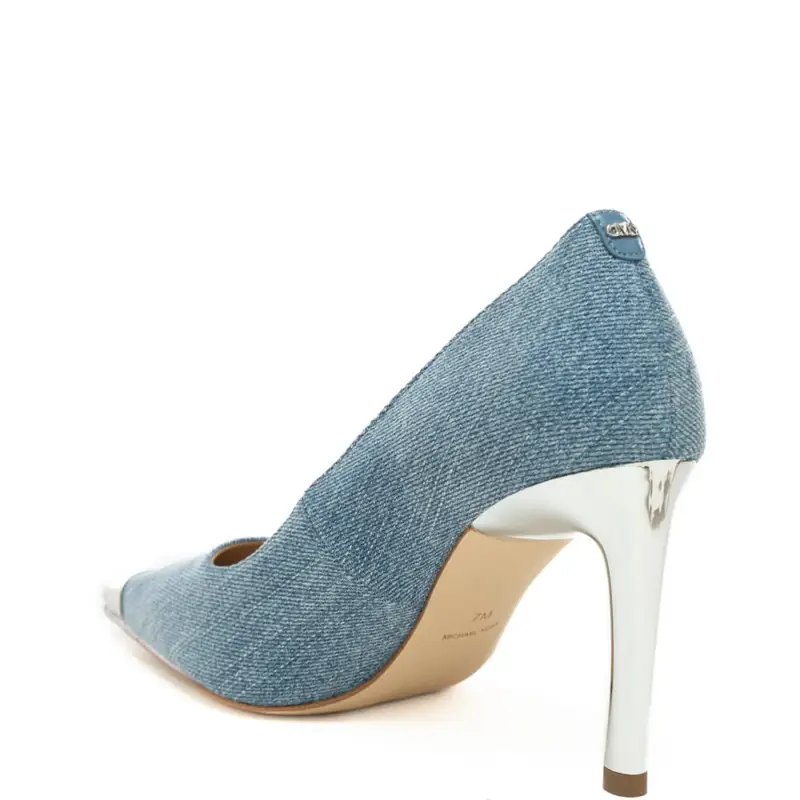 décolleté kasia da donna in denim con tacco e punta laminati argento miniatura 3