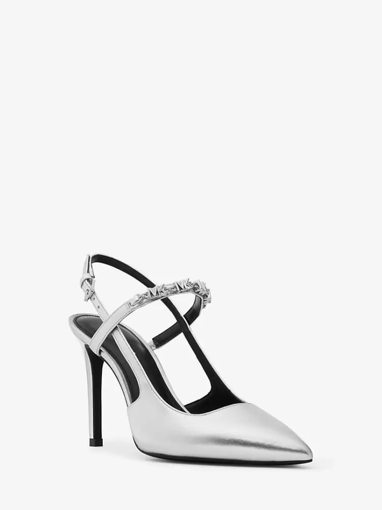 Michael Kors décolleté slingback dina flex in pelle argento metallizzata miniatura 2