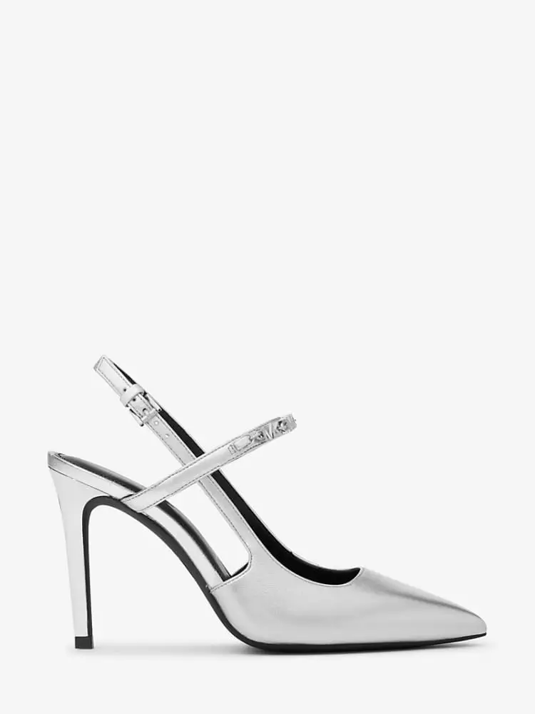 décolleté slingback dina flex in pelle argento metallizzata