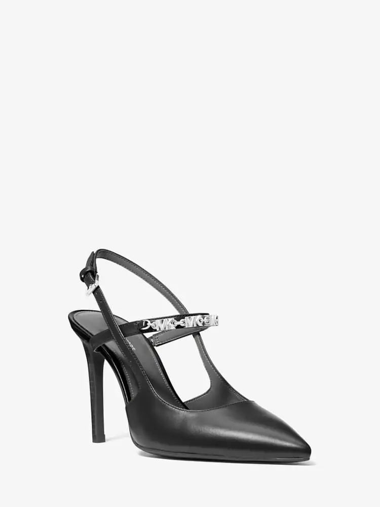 Michael Kors décolleté slingback dina flex in pelle nera con catena logata miniatura 2