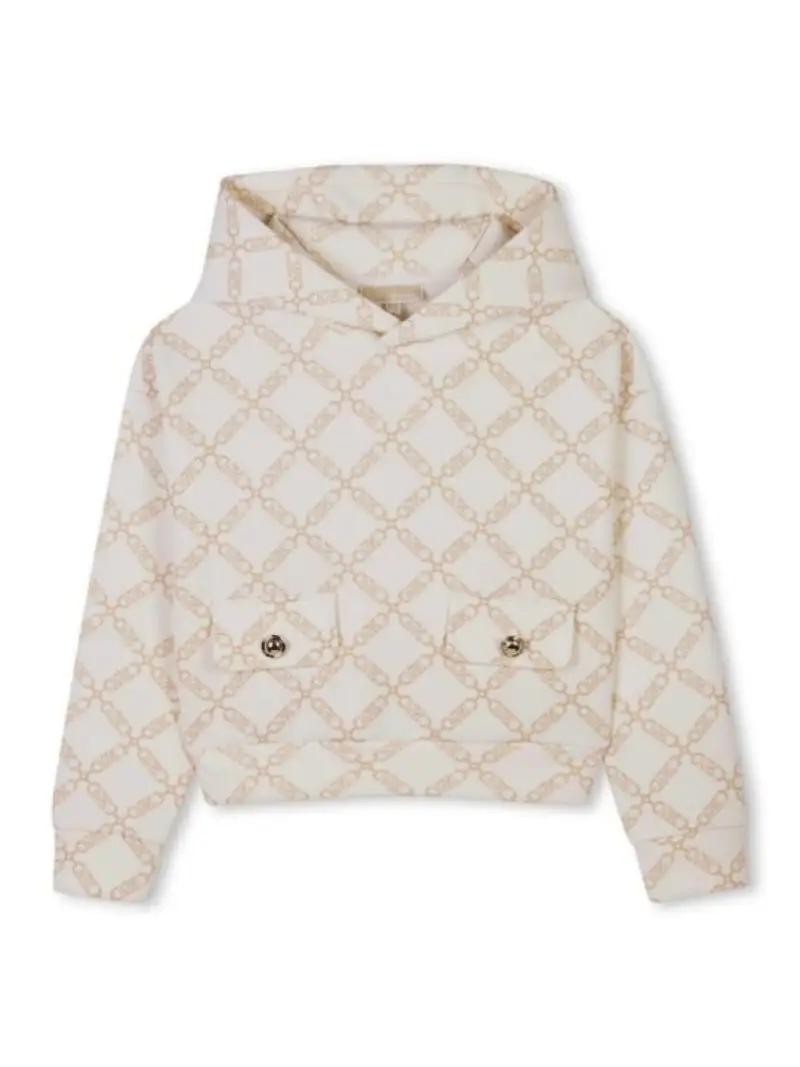 Michael Kors felpa ecru bambina in cotone con cappuccio logo all over