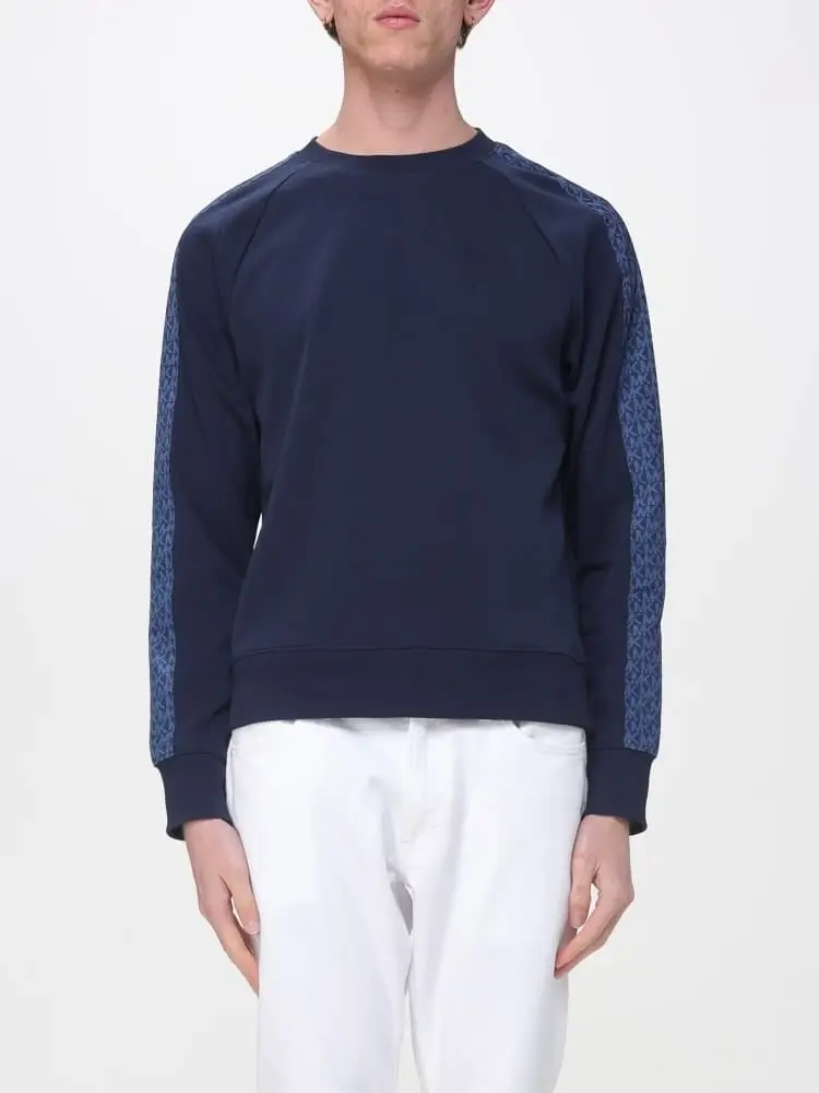 felpa girocollo in cotone blu chiaro con banda logo