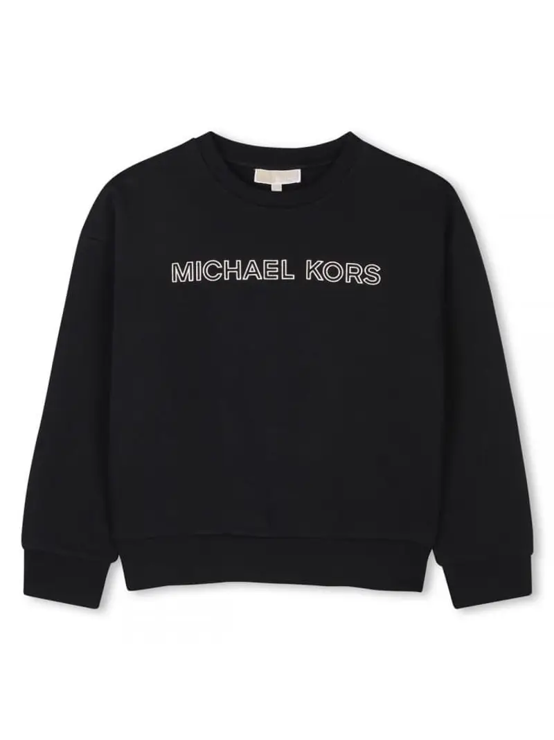 Michael Kors felpa nera bambina in cotone girocollo logo sul davanti