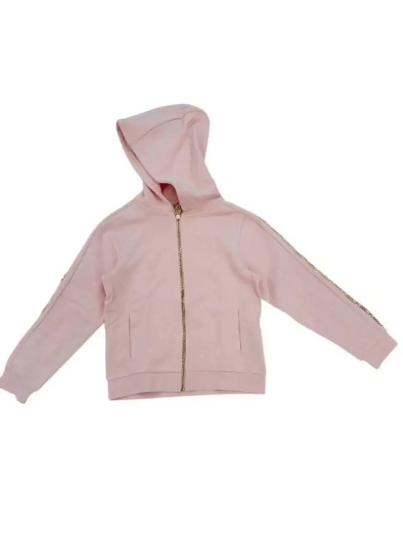 Michael Kors felpa rosa bambina in cotone chiusura zip con cappuccio logo in lamina oro