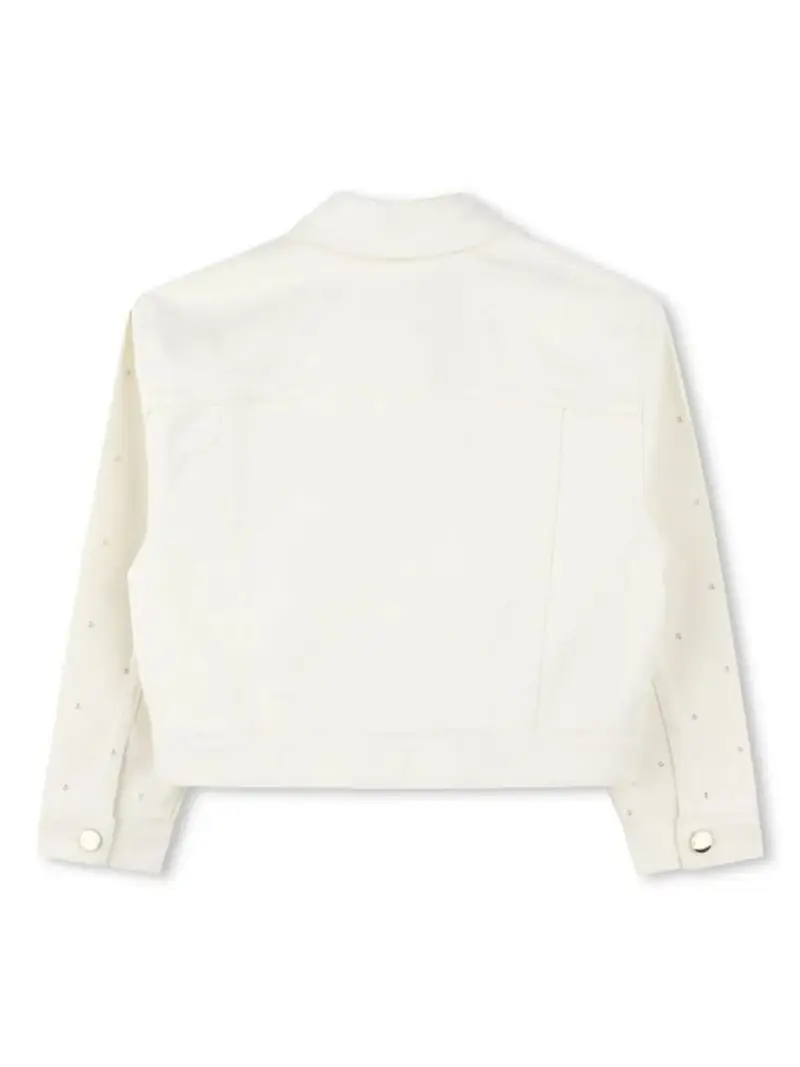 Michael Kors giubbotto in denim bianco bambina strass sulle braccia bottoni con logo miniatura 2