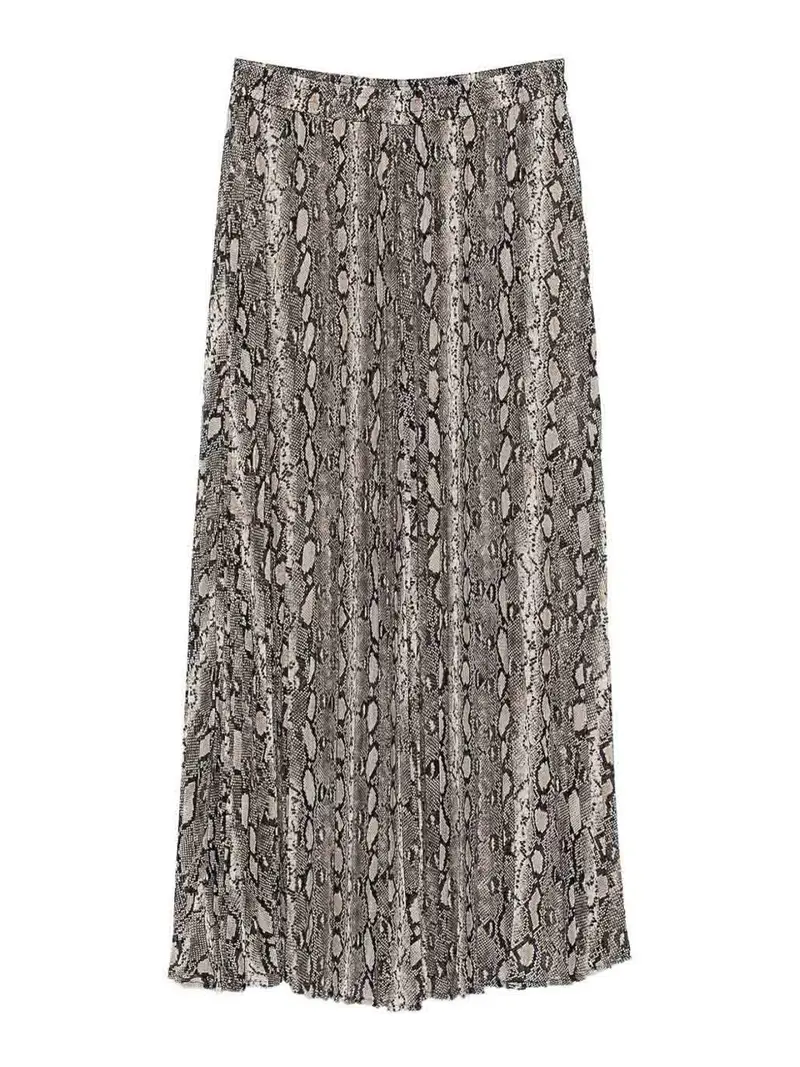 Gonna maxi plissettata con stampa serpente Beige