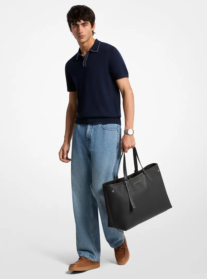 MK Borsa tote Hudson media in pelle martellata - Nero - Michael Kors miniatura 3