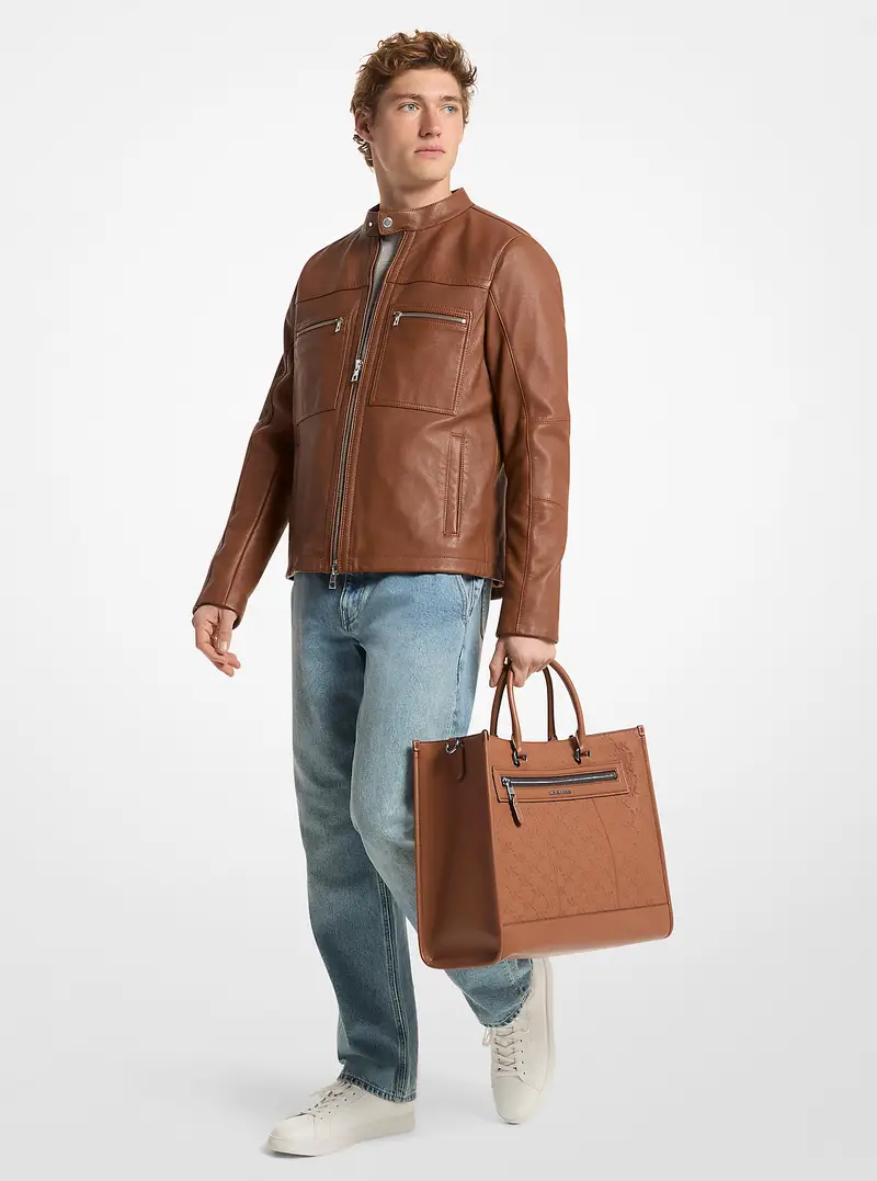 MK Borsa Tote Jet Set in pelle con logo goffrato - Marrone - Michael Kors miniatura 3