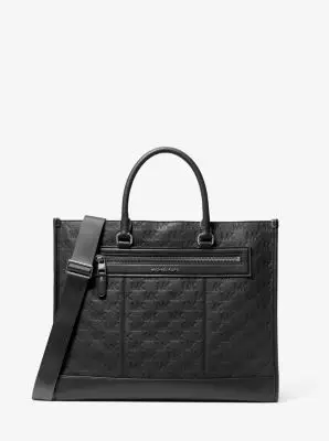 MK Borsa Tote Jet Set in pelle con logo goffrato - Nero - Michael Kors miniatura 2