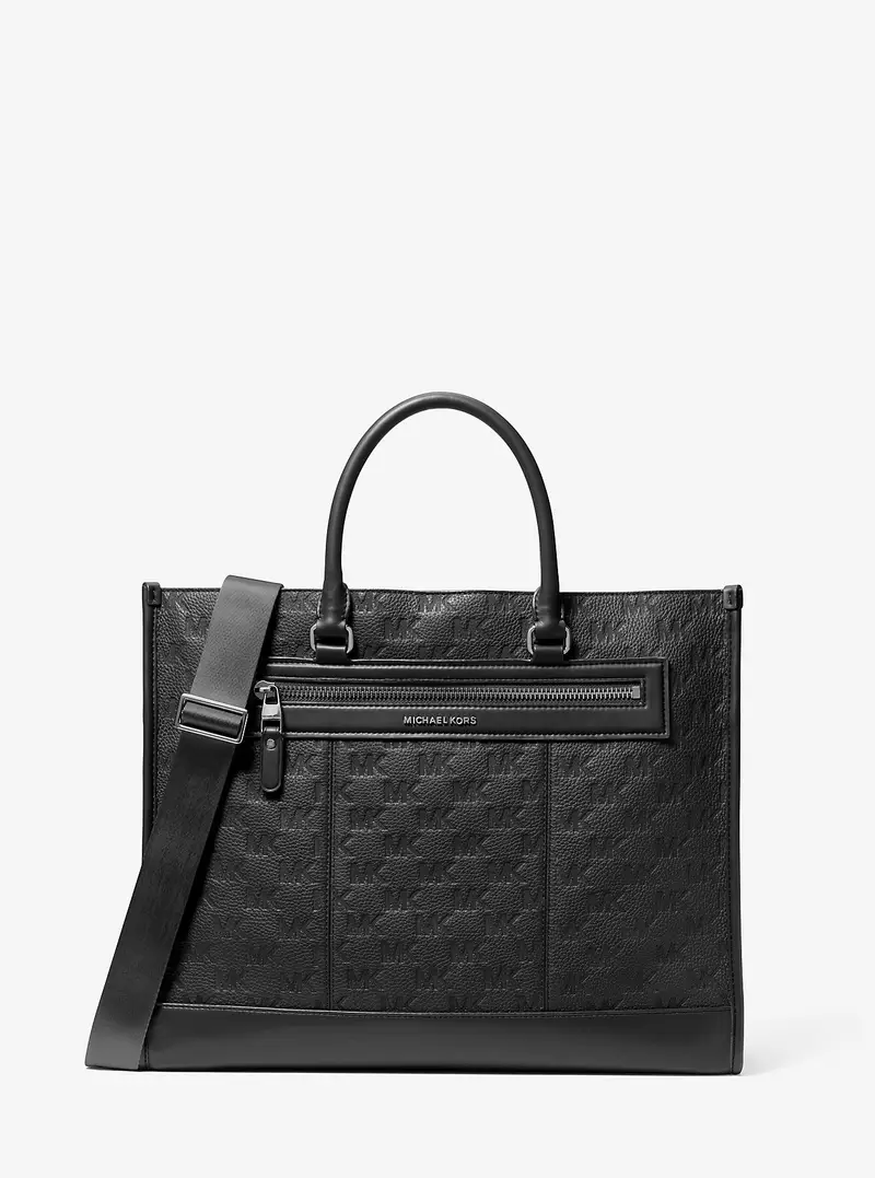 MK Borsa Tote Jet Set in pelle con logo goffrato - Nero - Michael Kors