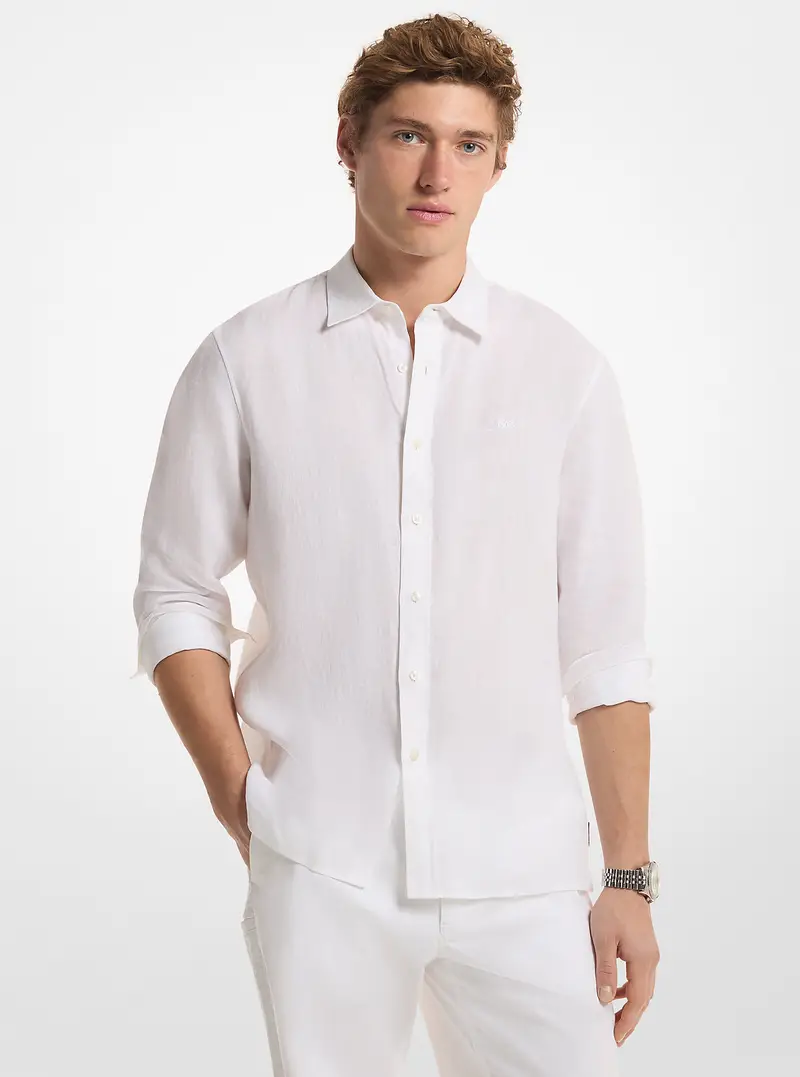 MK Camicia classica in lino - Bianco - Michael Kors miniatura 2