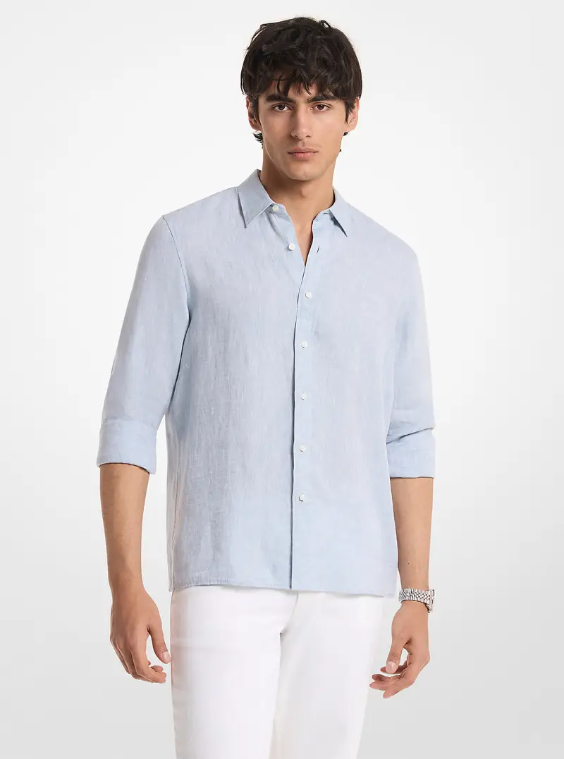 MK Camicia classica in lino - Blu - Michael Kors miniatura 2