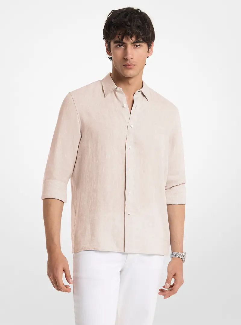 MK Camicia classica in lino - Naturale - Michael Kors miniatura 2