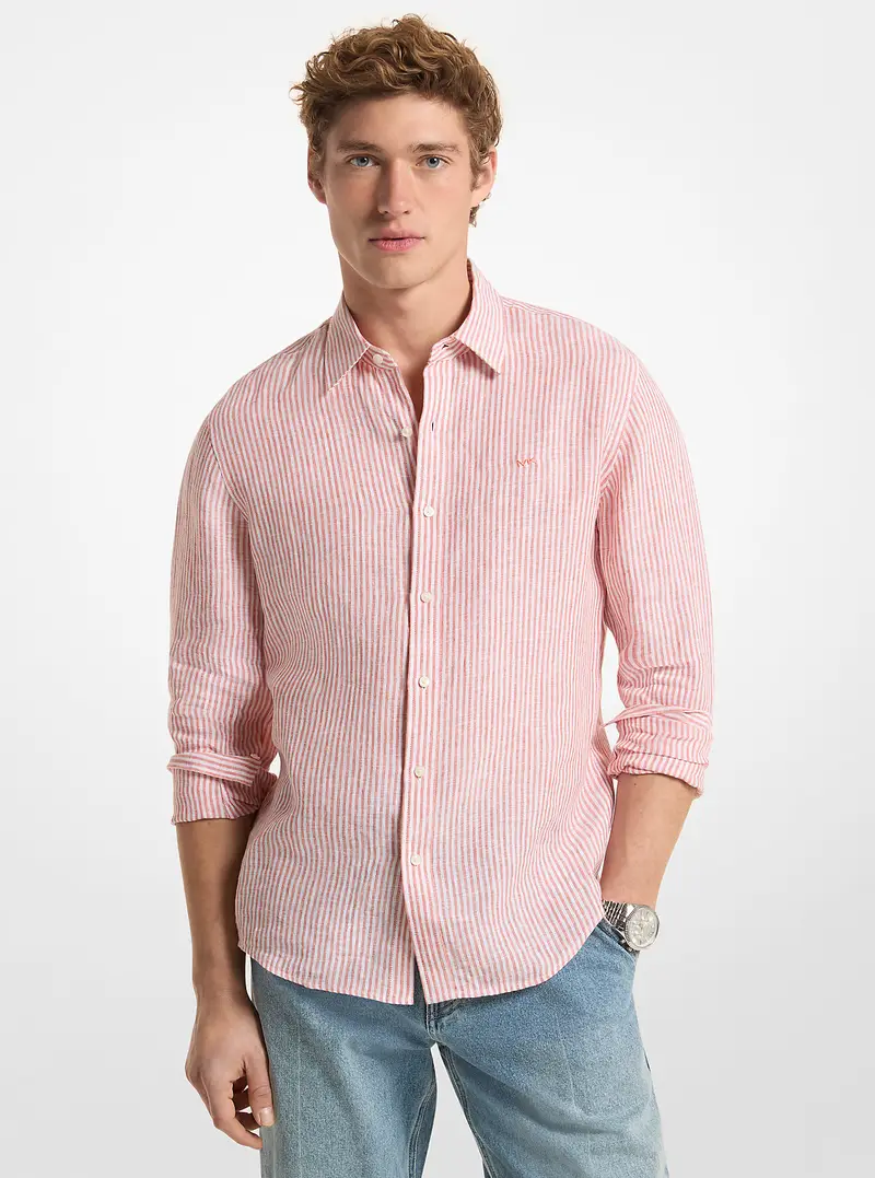 MK Camicia in lino a righe - Arancio - Michael Kors