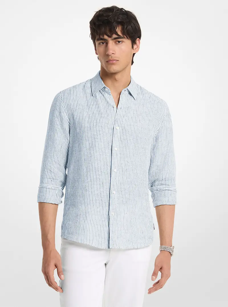 MK Camicia in lino a righe - Blu - Michael Kors miniatura 2