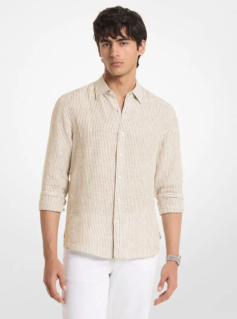 MK Camicia in lino a righe - Naturale - Michael Kors miniatura 2