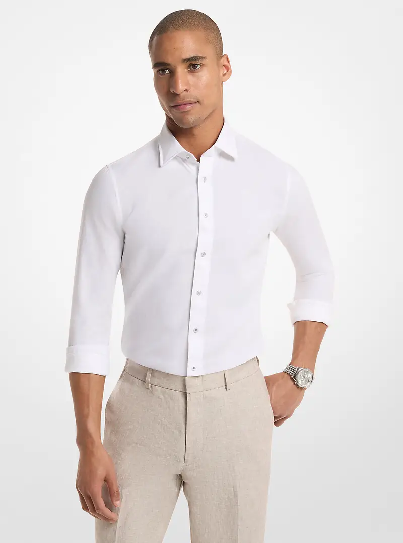 MK Camicia slim fit in cotone e lino - Bianco - Michael Kors miniatura 2
