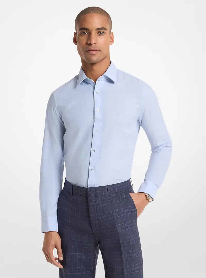 MK Camicia slim fit in cotone e lino - Blu - Michael Kors