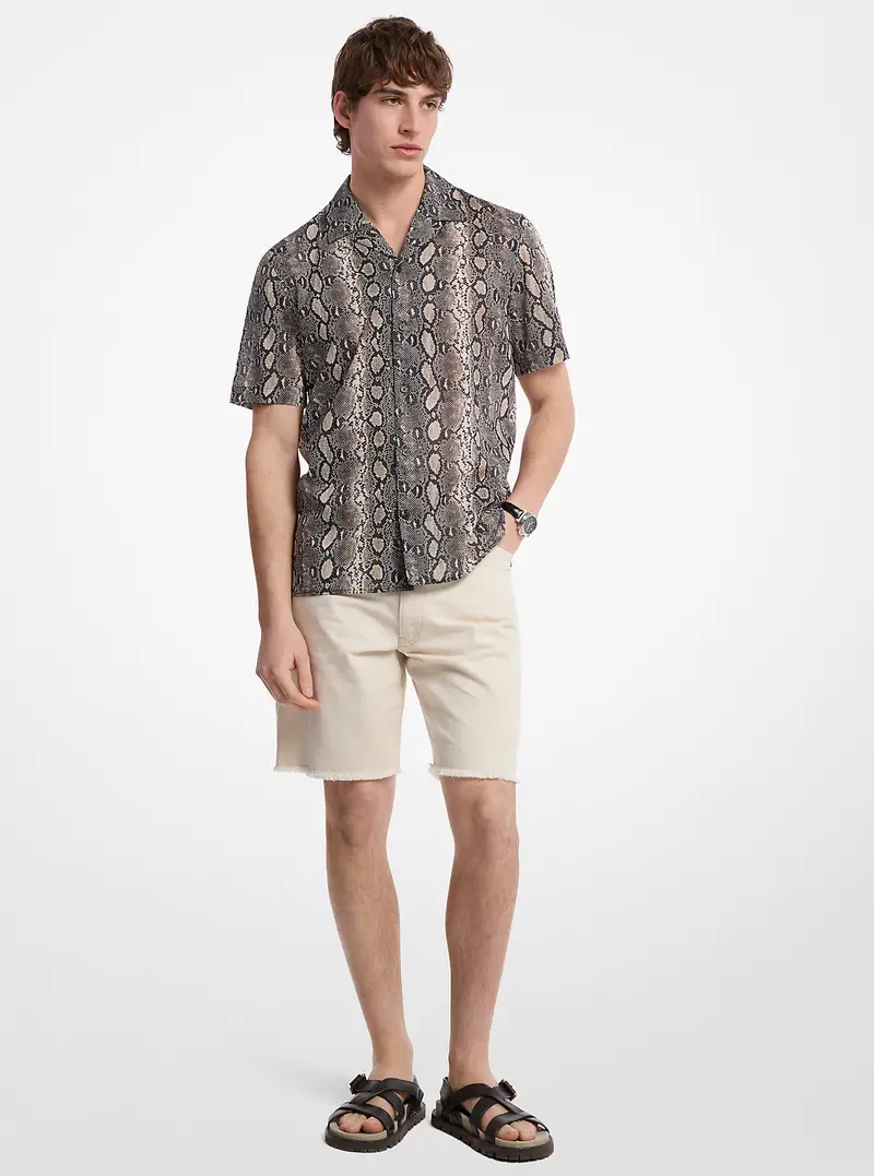 MK Camicia stile cubano in cotone con stampa serpente - Nero - Michael Kors