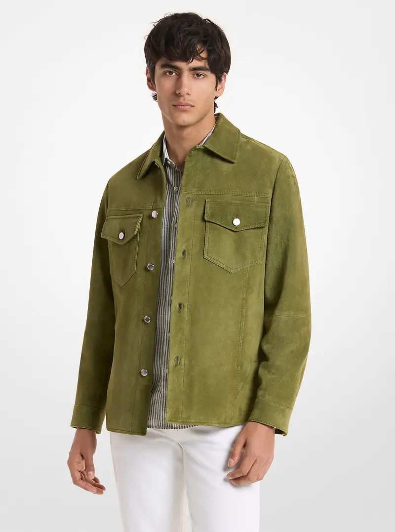 MK Giacca a camicia in pelle scamosciata - Verde - Michael Kors