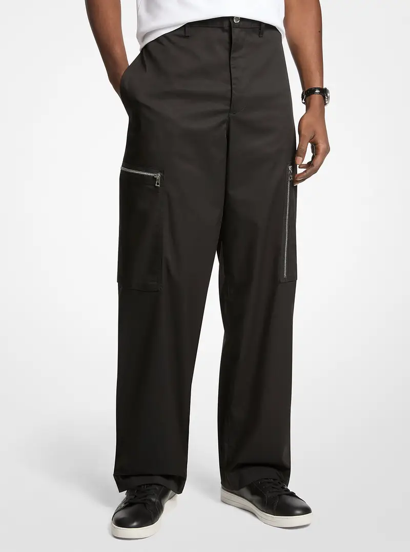 MK Pantalone cargo a gamba ampia in tessuto con zip - Nero - Michael Kors