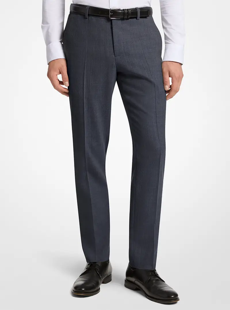 MK Pantaloni slim fit in flanella di lana stretch - Blu - Michael Kors miniatura 2