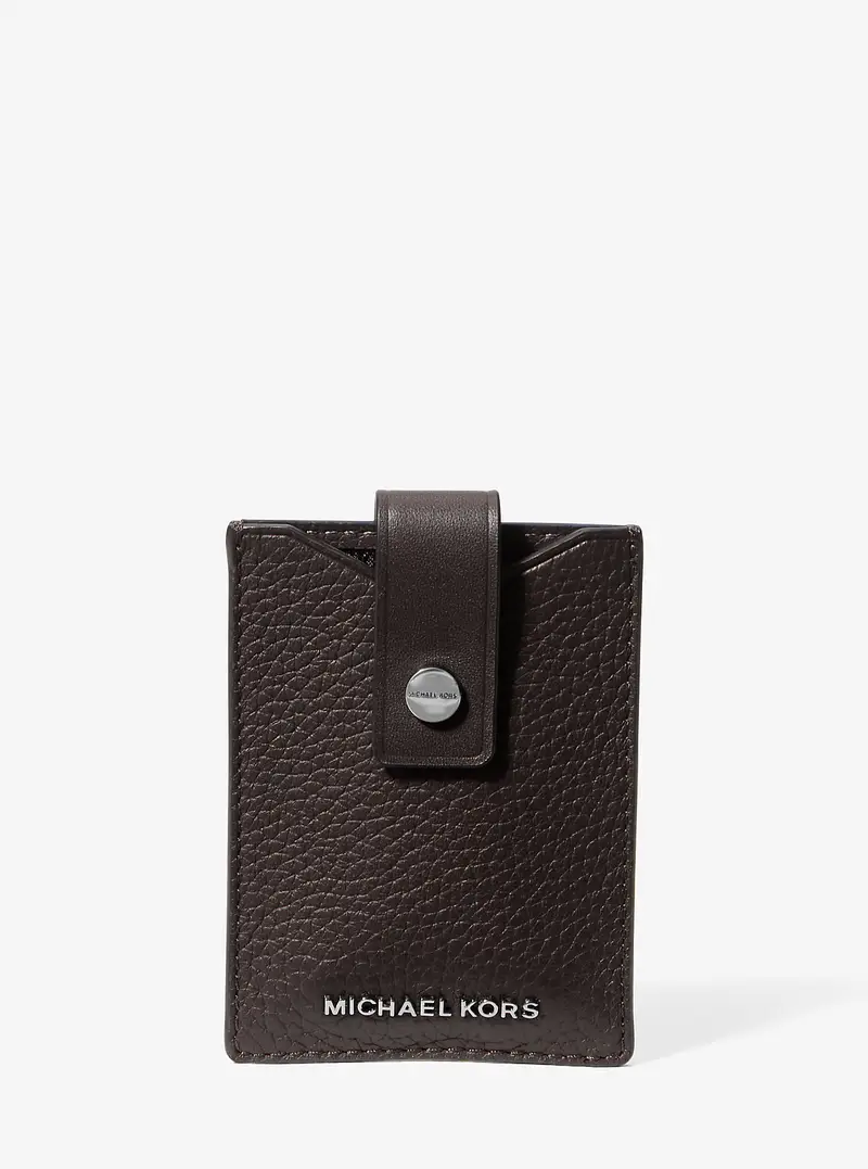 MK Portacarte Hudson in pelle martellata con chiusura a scatto - Marrone - Michael Kors miniatura 2