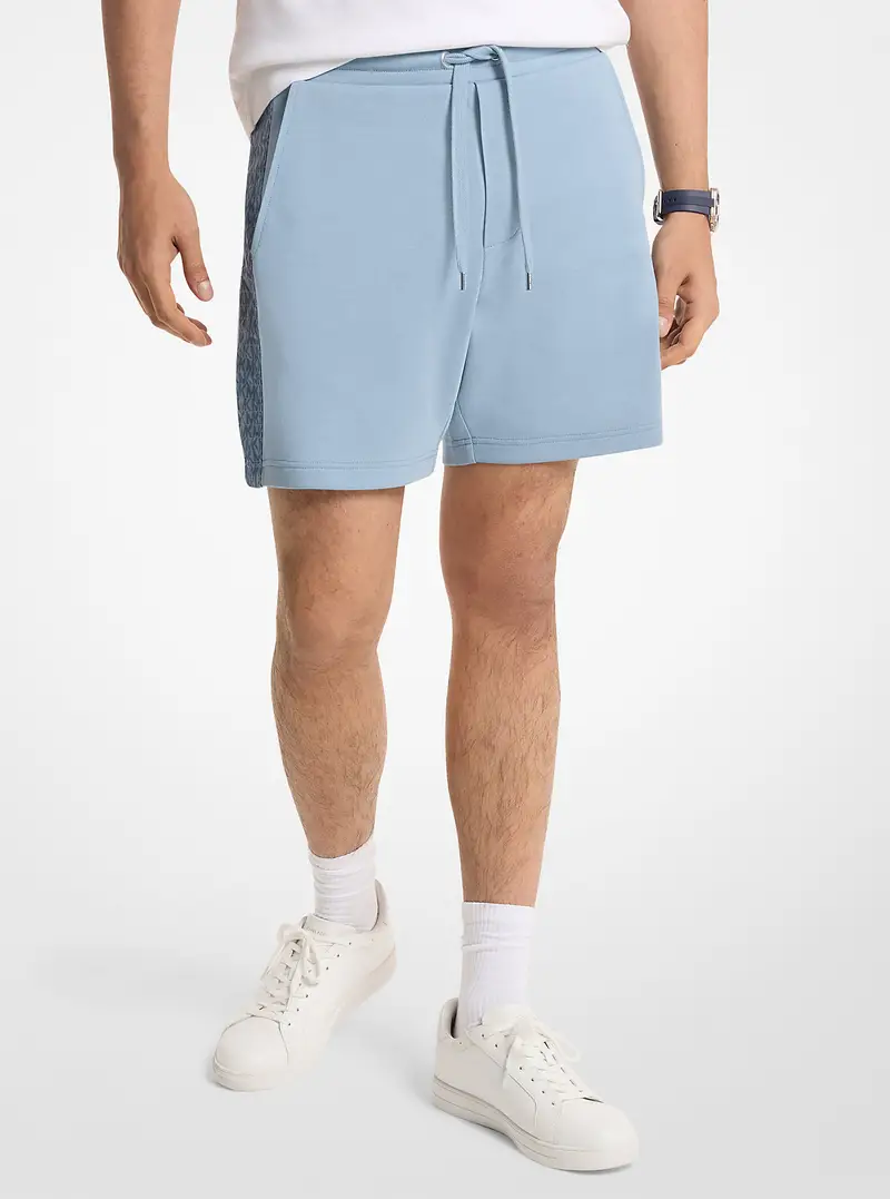 MK Shorts in misto cotone con fettuccia con logo - Blu - Michael Kors