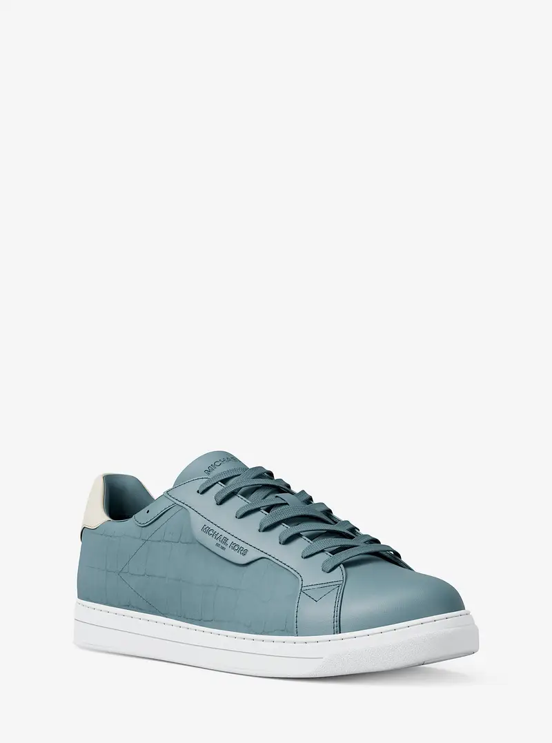 MK Sneaker Keating in pelle e pelle scamosciata stampa coccodrillo - Blu - Michael Kors