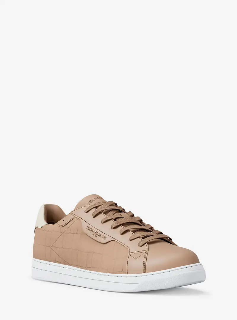 MK Sneaker Keating in pelle e pelle scamosciata stampa coccodrillo - Naturale - Michael Kors