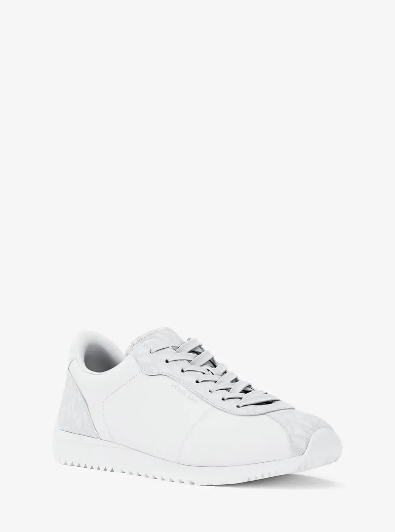 MK Sneaker Rhodes in pelle e twill cordonato - Bianco - Michael Kors
