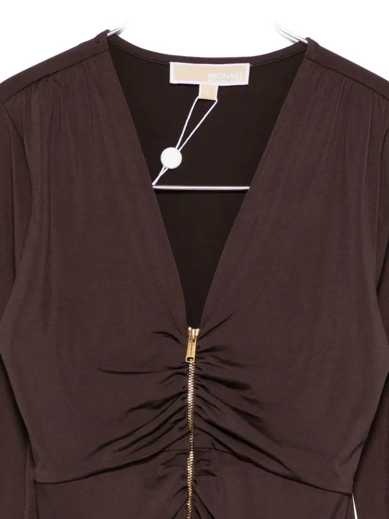 Michael Kors Abito lungo marrone con dettagli arricciati miniatura 3