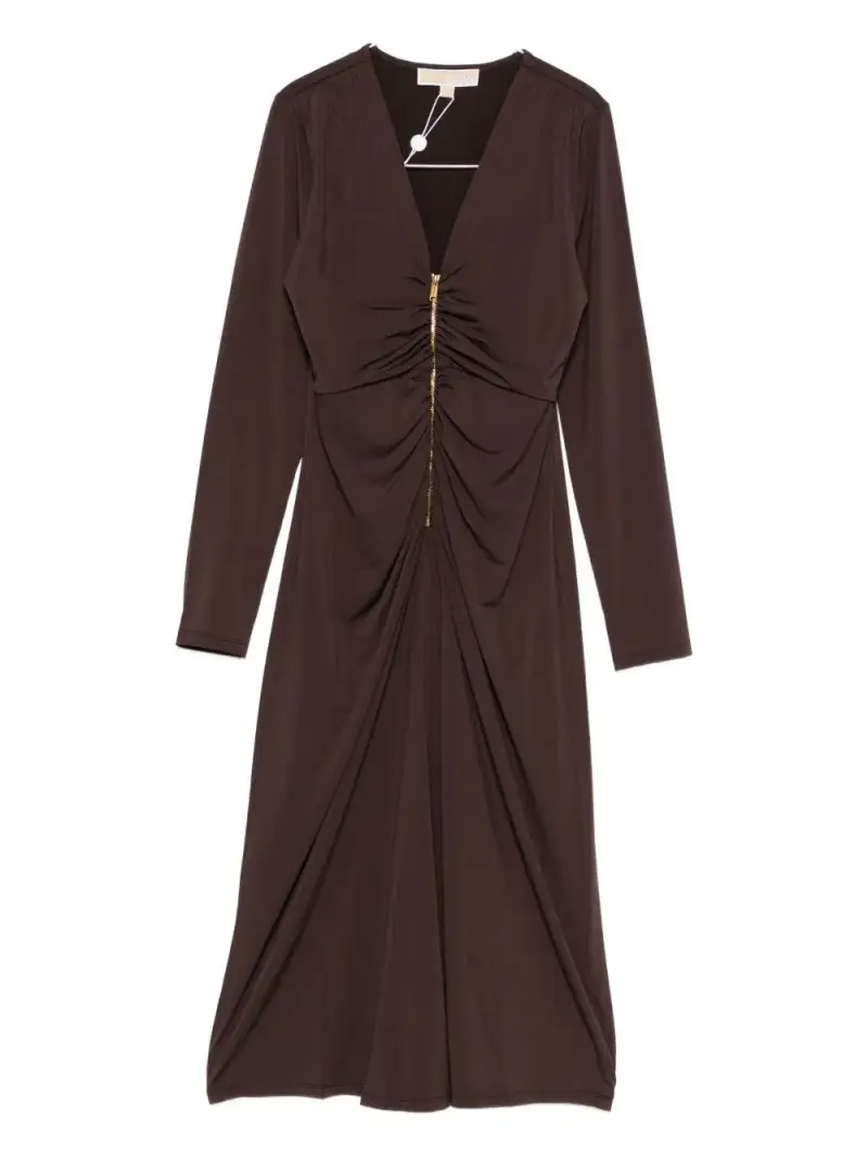 Michael Kors Abito lungo marrone con dettagli arricciati