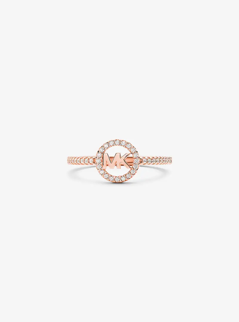 MK Anello in argento sterling con placcatura in metallo prezioso e logo - Oro Rosa - Michael Kors