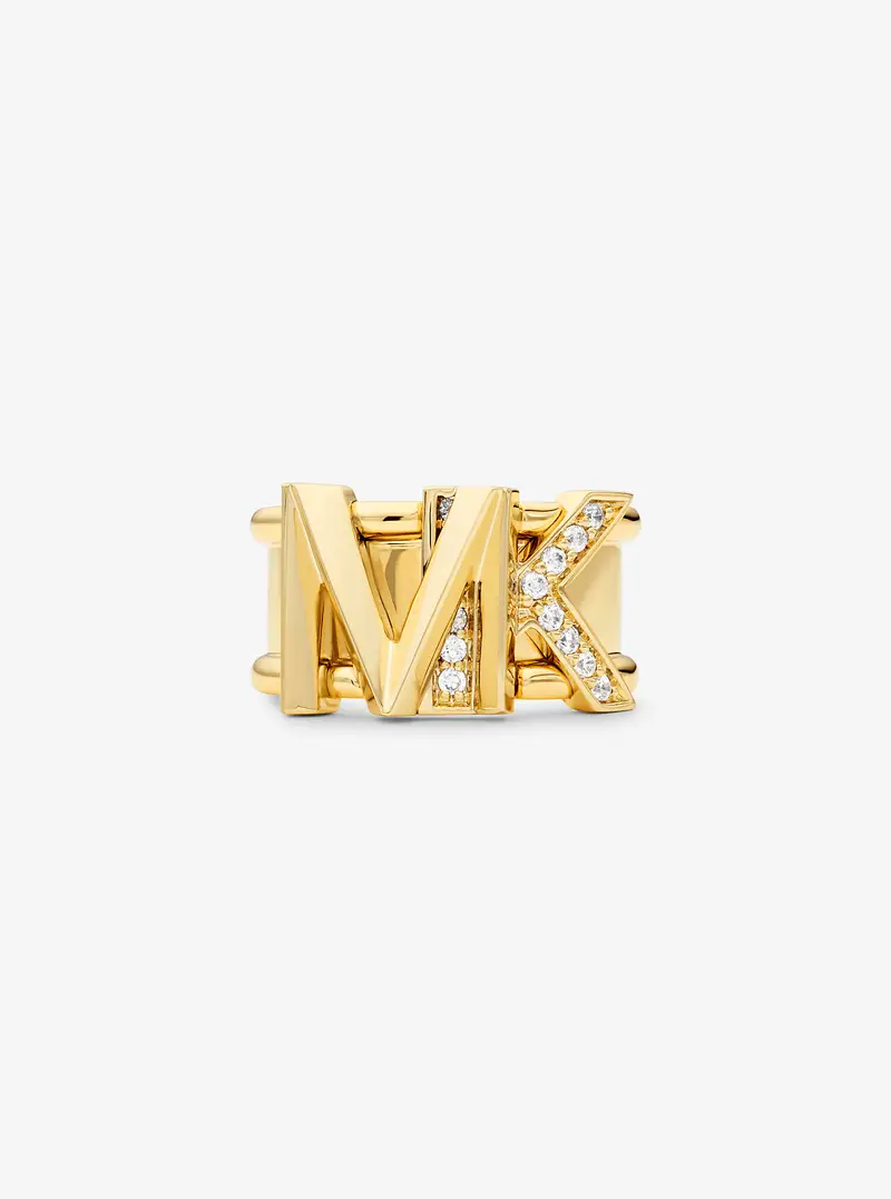 MK Anello in ottone placcato in metallo prezioso con logo e pavé - Oro - Michael Kors miniatura 2