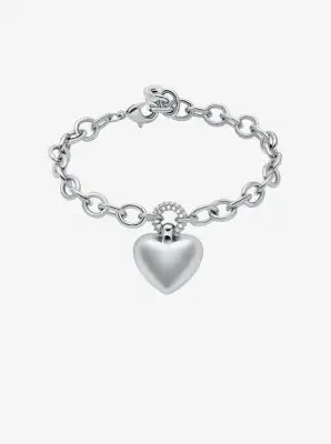 MK Bracciale con pendente a cuore bombato con pavé - Argento - Michael Kors miniatura 2
