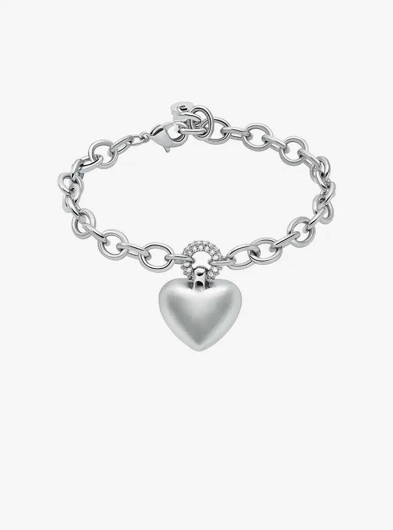 MK Bracciale con pendente a cuore bombato con pavé - Argento - Michael Kors