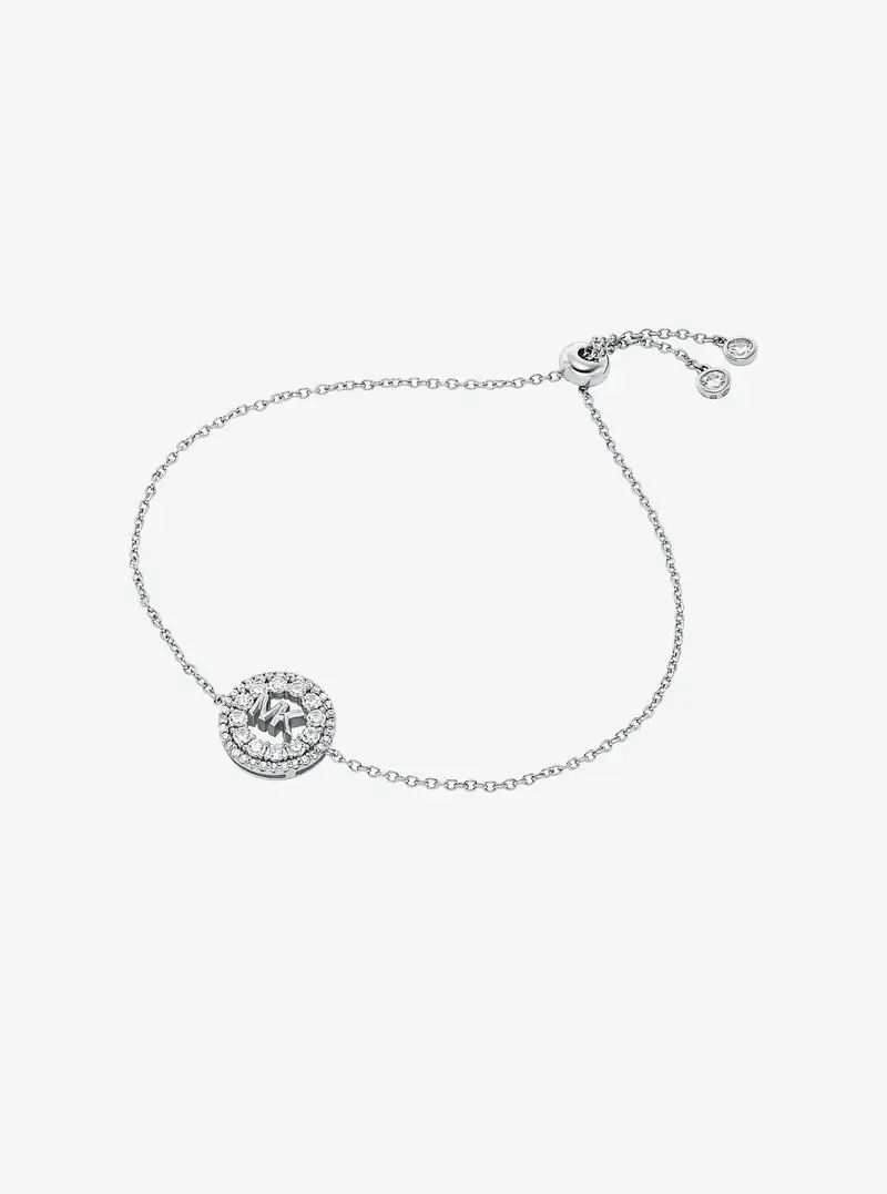 MK Bracciale Fulton con cursore, placcatura in metallo prezioso e logo pavé - Argento - Michael Kors