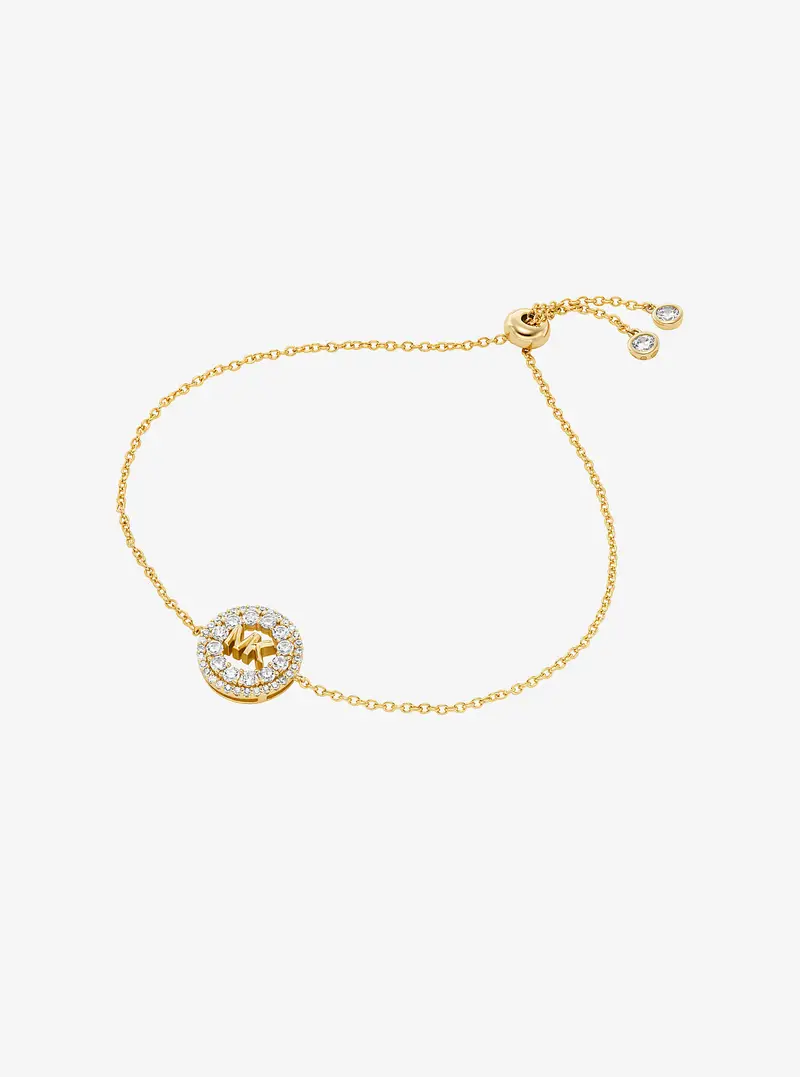 MK Bracciale Fulton con cursore, placcatura in metallo prezioso e logo pavé - Oro - Michael Kors miniatura 2